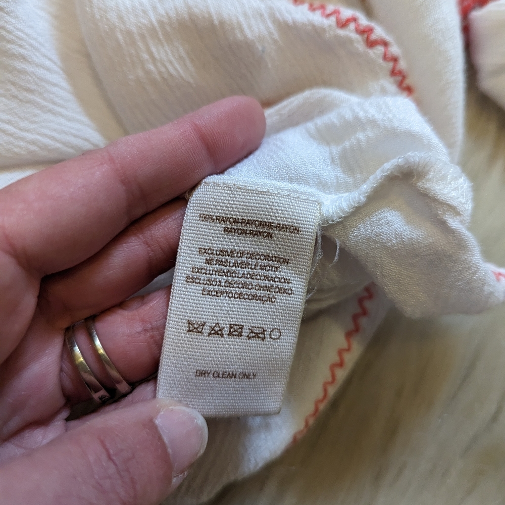 Free People white top with orange embroidery size small - Picture 8 of 8